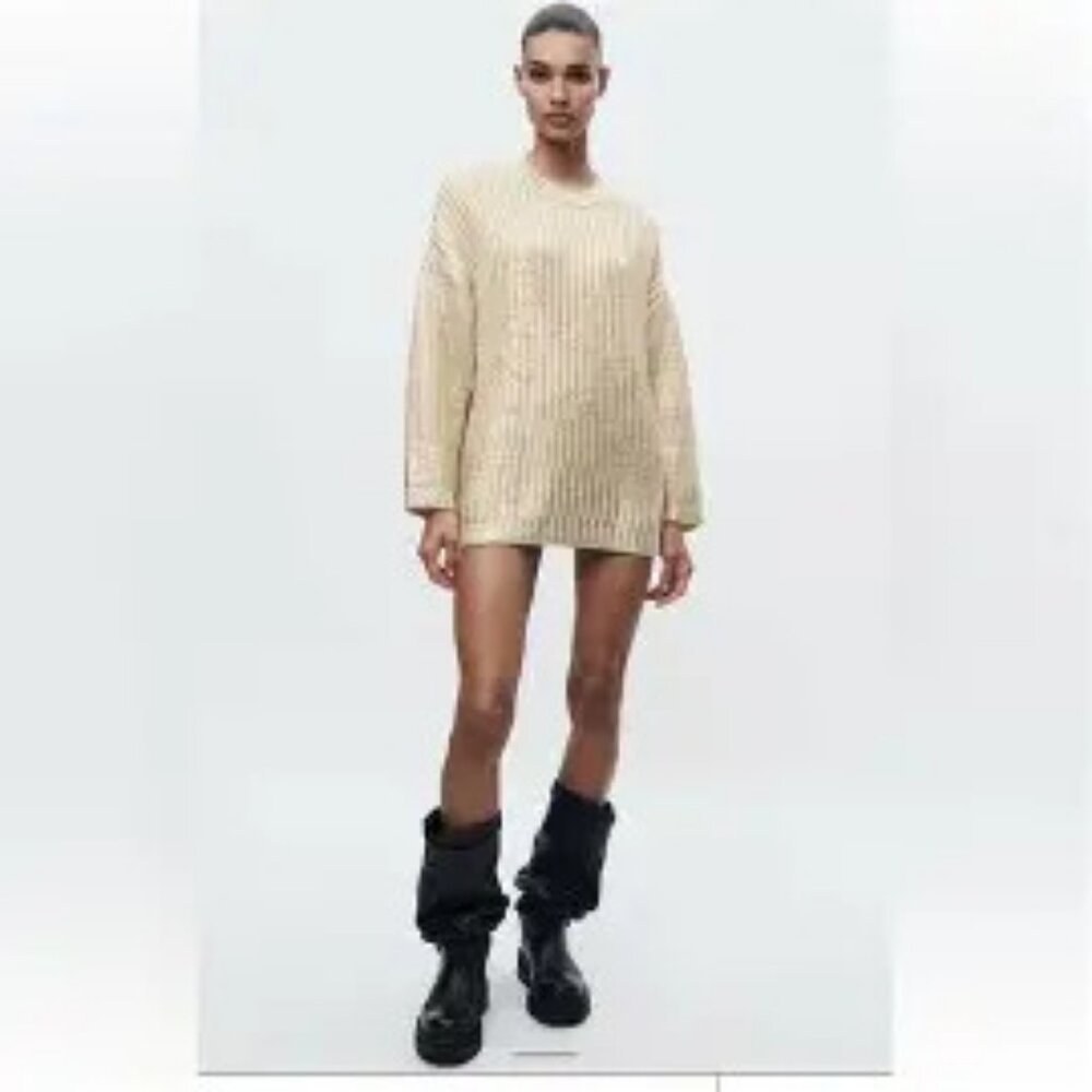 ZARA - Oversized Metallic Gold Foil Sweater - Ladies Size M